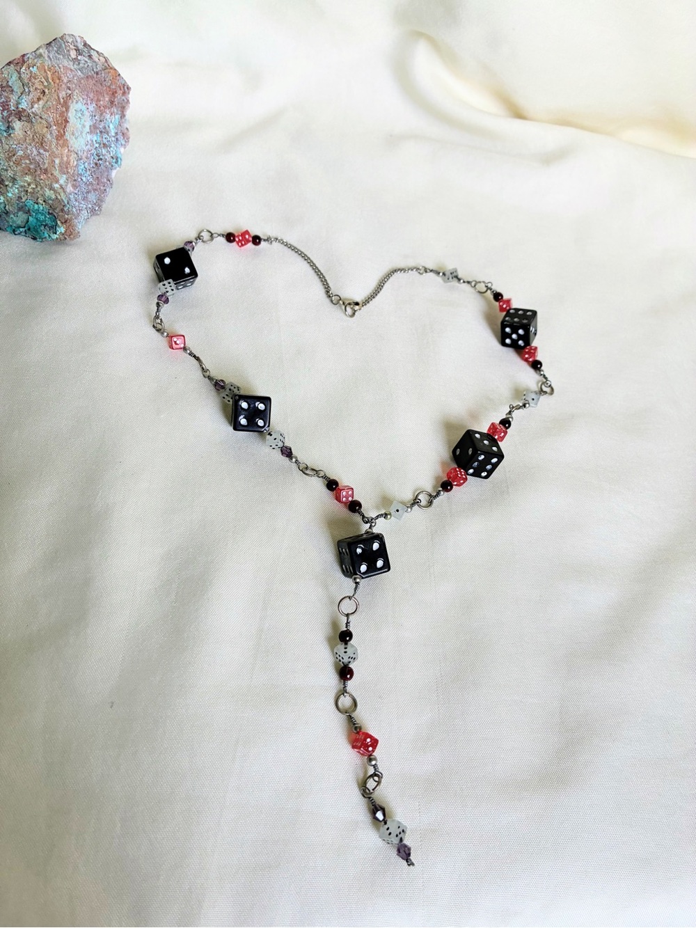 Black and red dice necklace with silver tone accents #kitschy